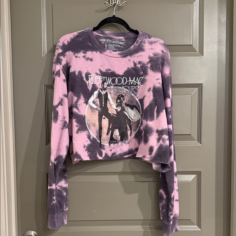 Pink and Black Tie-Dye Fleetwood Mac Cropped Sweatshirt